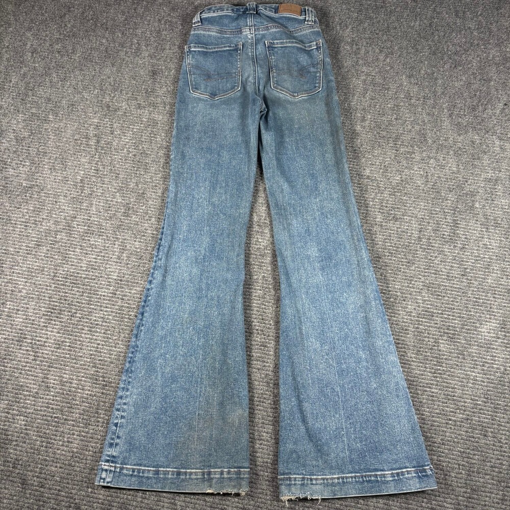 American Eagle Super Hi-Rise Flare Jeans Women 00 Blue Good Ne(x)t Level Stretch